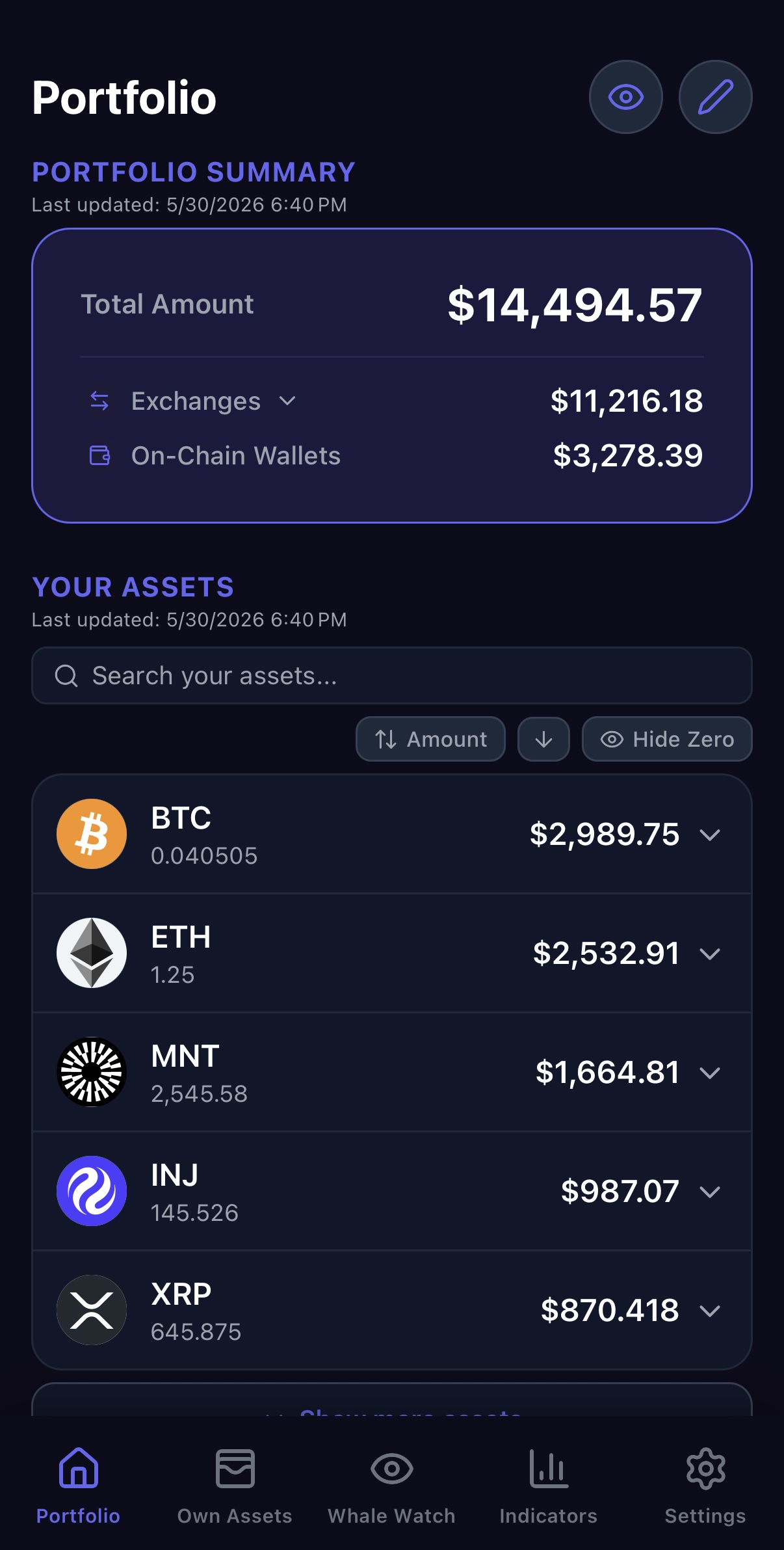CryptoBaza Portfolio screen